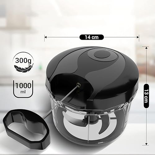 Hachoir Manuel 1000ml, Haute-Capacity Hachoir, Coupe Oignon Manuel Acier Inoxydable 3 Lames, 1 Mélangeur et 1 Couvercle Frais, Mixeur Manuel, Hachoir Legume pour l'ail, Viande, Fruit, Carotte - Nail Gallerys