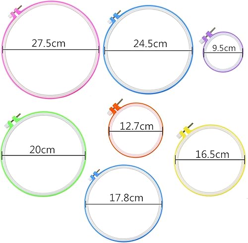 7 Pcs Cerceaux à Broder en Plastique 8 à 25 cm Cercles à Broder, Broderie Hoop Croix Plastique Cercle Point Hoop Anneau, Pour Travaux Manuels, Couture et Ornements - Nail Gallerys