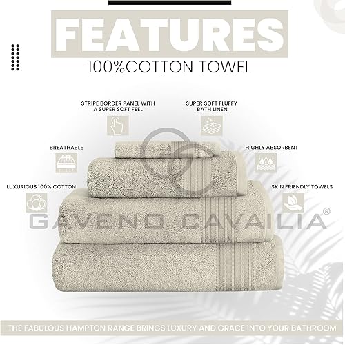 Gaveno Cavailia Lot de 4 Grandes Serviettes de Bain absorbantes 100% Coton 450 g/m² Crème 80 x 170 cm - Nail Gallerys