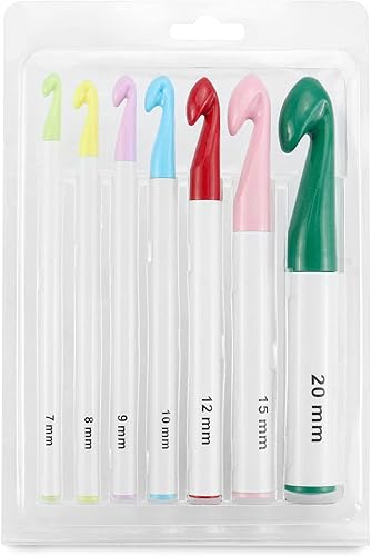 QWORK® 7PCS Aiguilles à Crochet Multicolore pour Différents Types de Gros Fil pour Débutants et Professionnels - 20mm/15mm/12mm/10mm/9mm/8mm/7mm - Nail Gallerys