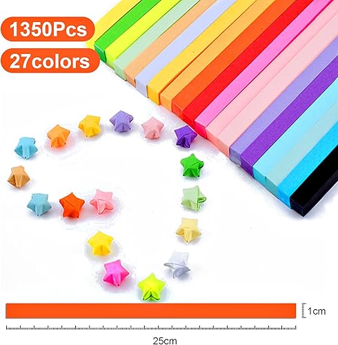 Paper Star Strips, Lot de 1350 feuilles de papier origami coloré à paillettes pour enfants et étudiants, bricolage, artisanat, 27 couleurs - Nail Gallerys