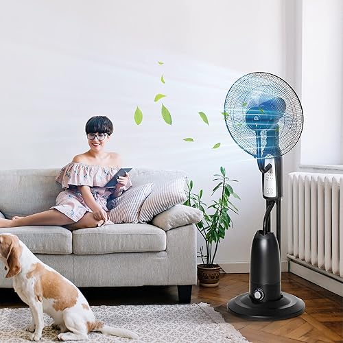 HOMCOM Ventilateur brumisateur sur roulettes 90 W télécommande - minuterie 3 modes 3 vitesses oscillant, inclinable silencieux - gris noir - Nail Gallerys