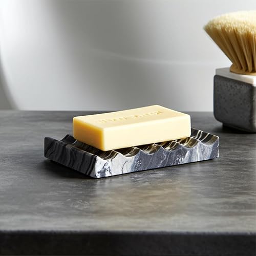ZUMIQ Porte-savon de luxe en marbre véritable - Porte-savon fait à la main (unique) avec pieds adhésifs - Antidérapant - Idéal pour salle de bain et cuisine - Noir et blanc (Nero marbre) - Nail Gallerys