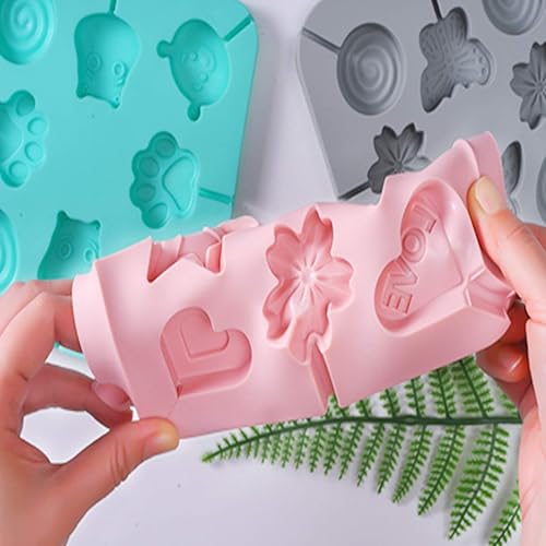 2PCS Moule à Sucette en Silicone, Lollypop Moule de Cuisson, Moules à Lollipop Antiadhésif en Silicone, avec 40 Bâton, pour Faire des Chocolats, des Biscuits, des Sucettes (Rose) - Nail Gallerys