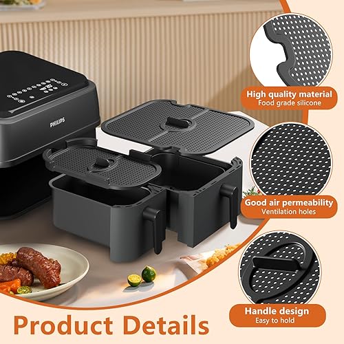 EOPUOZS Grille Anti Projection pour Philips Dual Basket Série 3000 NA350, Silicone Protection Anti-Éclaboussures, 2 Pcs Réutilisable Accessoires pour Philips Airfryer 6L/3L - Nail Gallerys