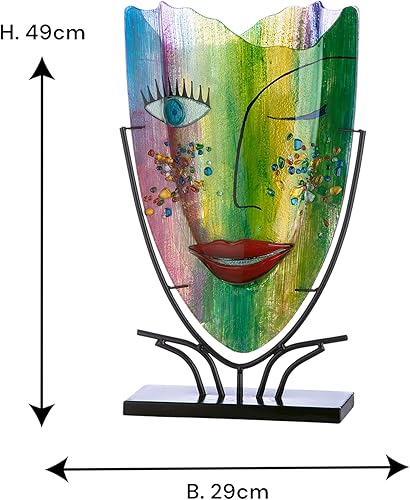 GILDE GLAS art Vase décoratif en Verre avec Base en métal - Décoration pour Salon - Cadeau pour Femme - Peint à la Main - Multicolore - Hauteur : 49 cm - Nail Gallerys