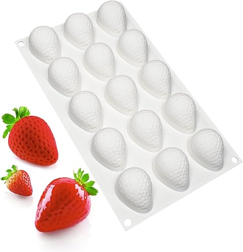 mostsom Moule en silicone 3D en forme de fraise - 15 cavités - Moule à biscuits - Outils de cuisine - Nail Gallerys