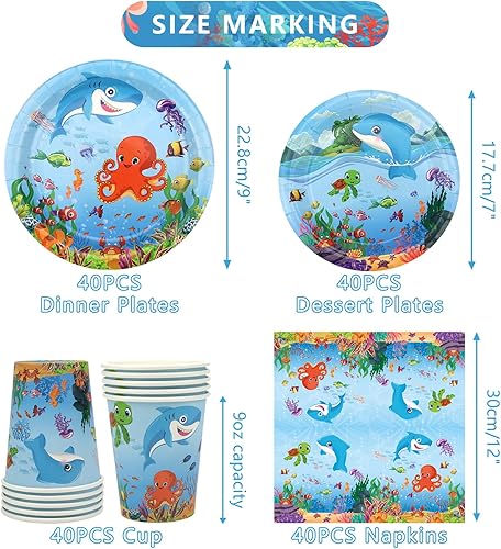 ENCETARDE - Fournitures de fête sous la mer - Vaisselle de fête sur la mer - 80 pièces - Bleu - Décorations pour occasions spéciales - Nail Gallerys