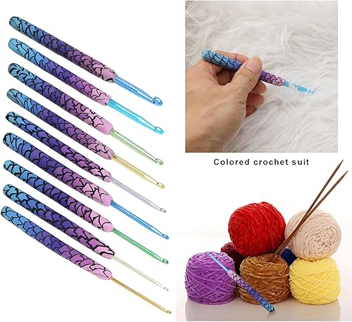 EMSea 9pcs Crochets de Sirène Aiguilles à Crochet Extra Longues Ensemble avec Poignée Ergonomique en Argile à Prise Souple de 2.25mm à 6.5mm pour Tissus au Crochet Artisanaux - Nail Gallerys
