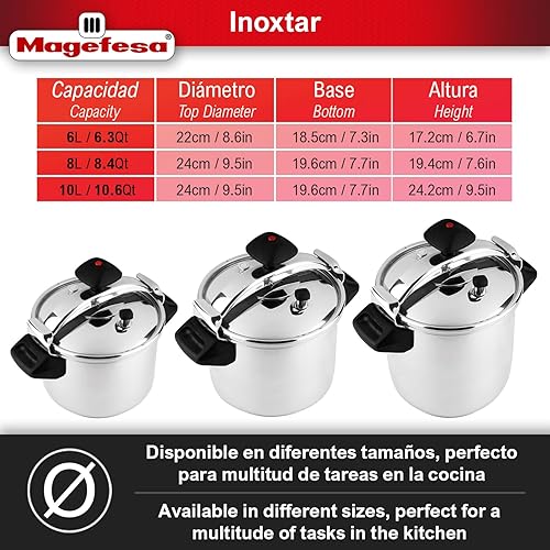 Magefesa Inoxtar - Autocuiseur Traditionnel 6L, Acier Inoxydable 18/10, Induction, Cuisson Saine, Bouton Rotatif, Fond Thermo-Diffuseur 5 Couches - Nail Gallerys