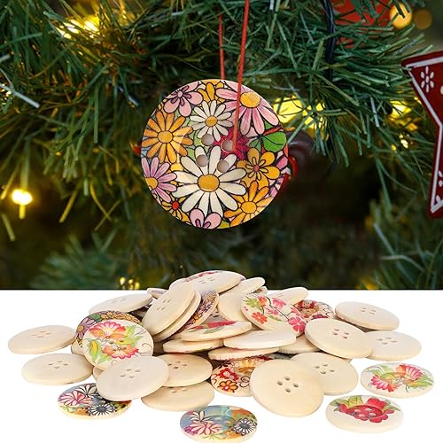 100 pcs Grands Boutons en Bois, 3 cm Boutons en Bois Colorés avec 2 Trous Motif Fleurs Boutons Décoratifs Ronds pour Bricolage Couture Artisanat Vêtements Accessoires Boutons de - Nail Gallerys