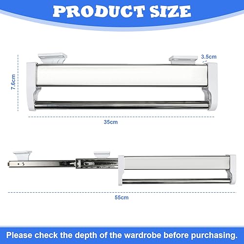 JGCJGG Tringle Penderie Extensible 292mm, Porte Cintre Coulissant en Acier INOX, Tringle Dressing Extensible 35-55cm, Porte Manteau Coulissant Charge de 25 KG, pour Vêtement Habit Manteau Placard - Nail Gallerys