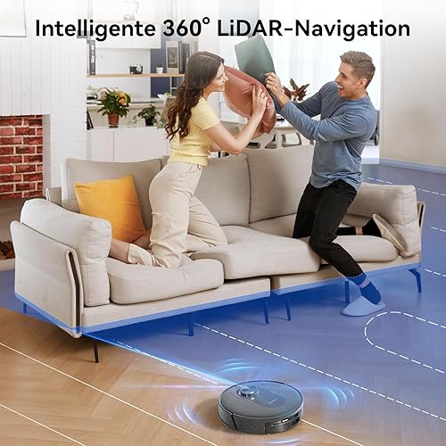 Proscenic Q8 Robot Aspirateur Laveur, 6000Pa 200Mins Aspirateur Robot Navigation Lidar,Multi-étage Cartographie,Mince,Silencieux,pour Poils Animaux Tapis Sols Durs,Connecté App Alexa Siri IFTTT - Nail Gallerys