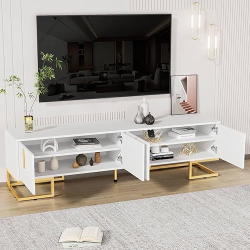 KOMHTOM Meuble TV blanc avec quatre portes - Meuble TV adapté pour le salon et la chambre à coucher (blanc) - Nail Gallerys