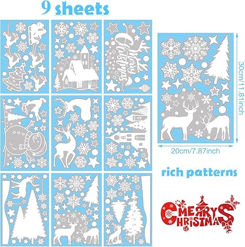 9 Feuilles Noël Autocollants Fenetre, Decoration Noel Stickers Noël Vitre en PVC Electrostatique, Réutilisable Décoration Stickers Fenêtre Noël Interieur Maison - Nail Gallerys