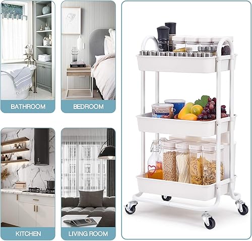kingrack Desserte à roulettes à 3 étages, Organiseur de Rangement Multi-usages, Chariot de Rangement avec poignées, Chariot Utilitaire avec Roues de Verrouillage, Chariot de Service pour la Maison - Nail Gallerys