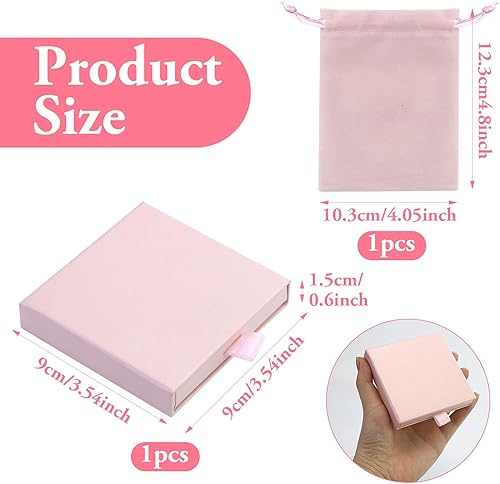 1 Pièces Rose Boîte-Cadeau de Bijoux avec Sac en Velours, Présentoir à Bijoux en Papier Boîte, Présentoir à Bijoux élégant pour Colliers, Boucles D'oreilles, Rangement de Bijoux (9 x 9 x 1,7 cm) - Nail Gallerys