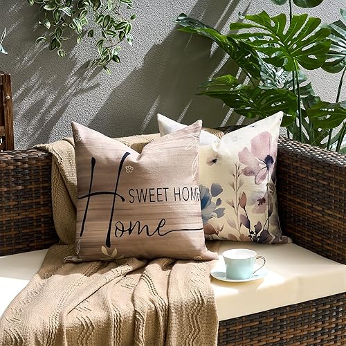Housse de Coussin Canapé Imperméable Taie d'oreiller Été Extérieur Decoration Lin Housse Coussin Modernes Florale Oiseaux Peinture à l'aquarelle Coussin pour Chambre Chaise Jardin 45x45 Lot de 4 - Nail Gallerys