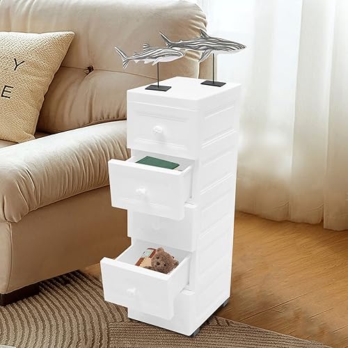 Tour de rangement blanche à 5 tiroirs avec poulie - Caisson à roulettes - 25 x 34 x 82 cm - Grande capacité - Tiroir transparent simple pour bureau scolaire et maison - Nail Gallerys