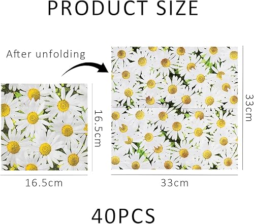 Lot de 40 serviettes de table carrées en papier avec motif marguerite - Décoration de table douce - Serviettes en papier pour fête de mariage - Nail Gallerys