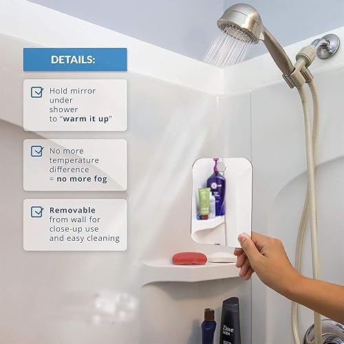 Miroir de Rasage Grande pour Salle de Bain et Douche avec en Prime Un Crochet adhésif Amovible Longue durée, résistant aux Chocs, sans buée. 18cm x 14cm, 66% Plus Grand Que l'original. - Nail Gallerys