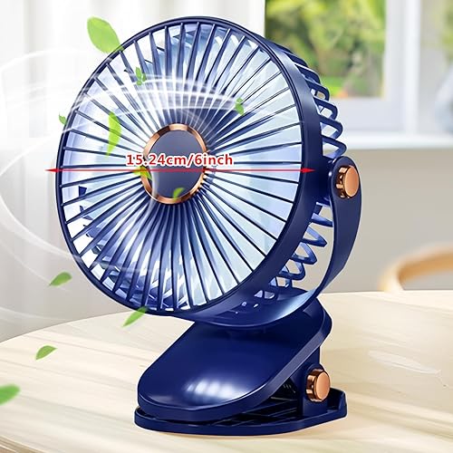 LEKEFETO Mini ventilateur à pince - Batterie 2400 mAh - Avec lumière LED - USB - 5 vitesses et rotation à 720 ° - Rechargeable - Petit ventilateur silencieux - Pour la maison, le bureau, le salon - Nail Gallerys