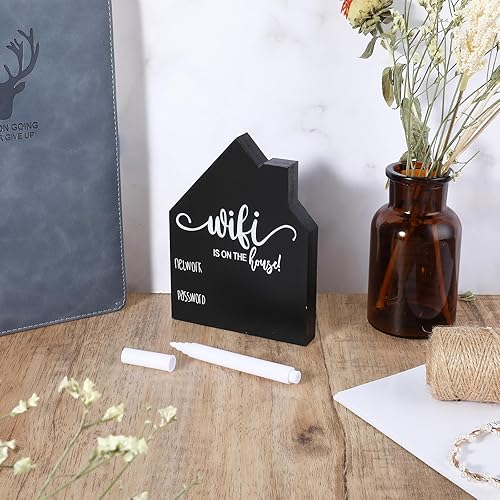 Andibro Panneau de mot de passe Wi-Fi pour la maison, Panneau de table WiFi en bois en forme de maison avec un tableau noir et un stylo effaçable pour le bureau et les invités - Nail Gallerys