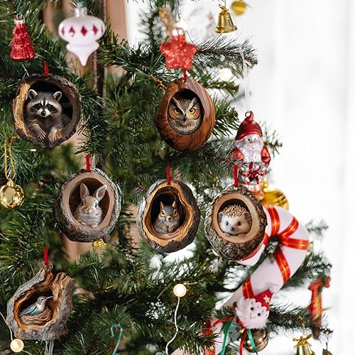 Lot de 6 décorations d'arbre de Noël en Acrylique en Forme de Hibou Raton Laveur, Pendentif 2D en Forme d'écureuil Raton Laveur, Impression d'animaux d'arbre de Noël, décoration d'animaux de la forêt - Nail Gallerys