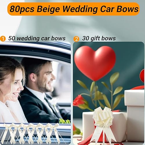 WISIRENT 80 Pièces Beige Decoration Voiture Mariage, 50 Noeud Voiture Mariage 30 Decoration Voiture, Ruban Voiture Mariage Deco Mariage Voiture, Decoration Mariage Voiture pour Mariage Anniversaire - Nail Gallerys