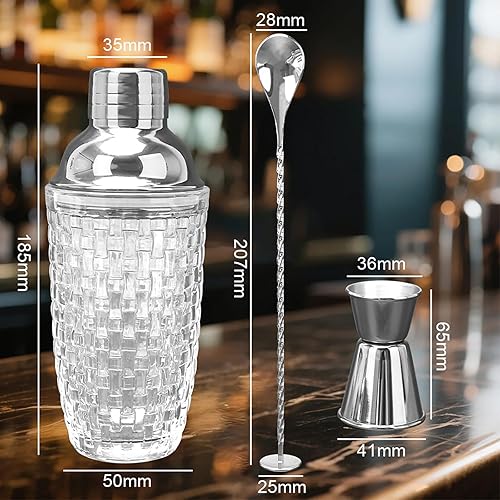 LUPATDY Shaker à cocktail en verre, 400 ml, avec verre doseur en acier inoxydable et pelle, pour la maison, le bar, le vin, les jus de fruits mélangés, or rose - Nail Gallerys