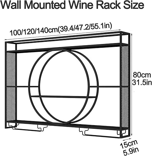 Casier à Vin Mural Moderne En MéTal,Porte-Bouteilles Muraux Industriels Avec Porte-Verre éTagèRes Flottantes Pour Unité De Bar Pour Unité De Bar Pour La Maison Restaurant(Size:100cm,Color:Noir) - Nail Gallerys