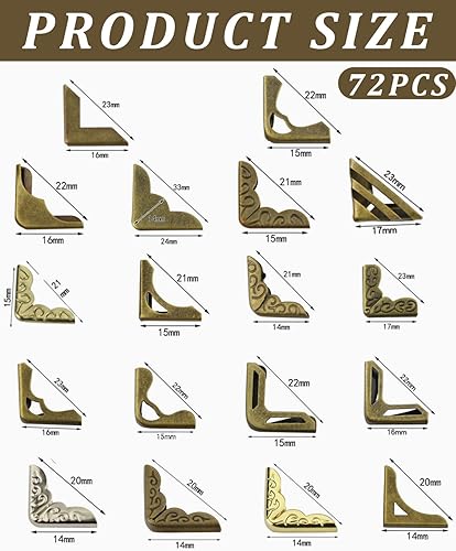 QLEUIFT 72 pièces 18 Ensembles Vintage Livre en Métal Coin Protection Album Coin Décoratif Protection Couverture(Bronze) - Nail Gallerys