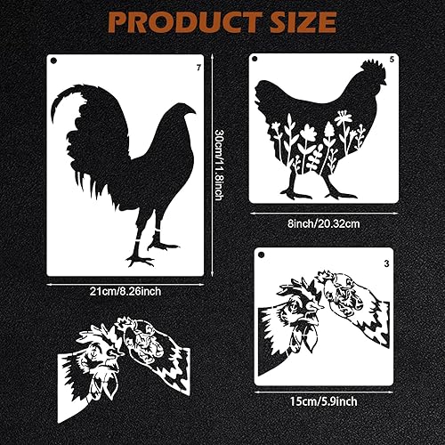 Lot de 8 pochoirs en forme de poule pour peinture sur mur en bois, pochoirs réutilisables, pochoirs polyvalents pour la combustion du bois, motifs de peinture animale, pochoirs pour loisirs créatifs - Nail Gallerys