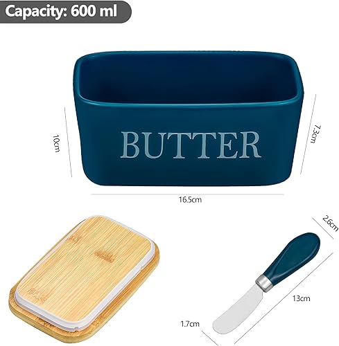 CHENEVER Beurrier en Porcelaine, 600ml Boîte à Beurre + Couvercle en Bambou + Couteau à Beurre, Conteneur de Beurre avec Bague d'Étanchéité en Silicone pour Cuisine - Nail Gallerys