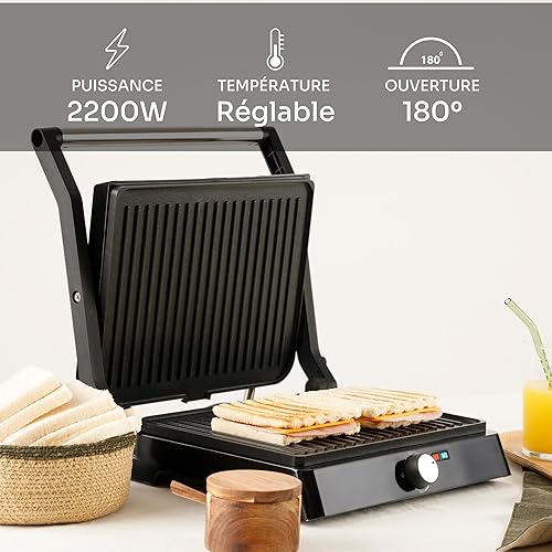 Mellerware - Gril électrique portable Hotty ! | 2200W | Anti-adhérent | 3 en 1 (Cuisinière, Assiette, Barbecue) | Régulateur de température | LED | Ouverture 180 degrés | 29 × 46 cm | Acier inoxydable - Nail Gallerys