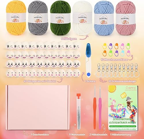 Coopay Lot de 40 boules en bois avec visage et instructions (français non garanti) - Pour les vers porte-bonheur - 6 x 25 g - Multicolore - Pour enfants - Nail Gallerys