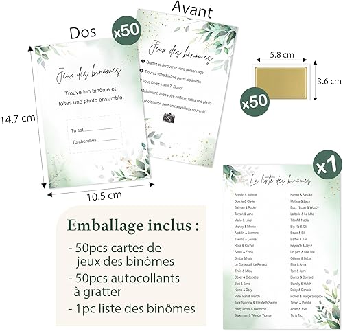 BETESSIN Lot de 50 Jeux des Binômes Mariage Défis Photo Idée Animation Invités Amusante en français - Nail Gallerys