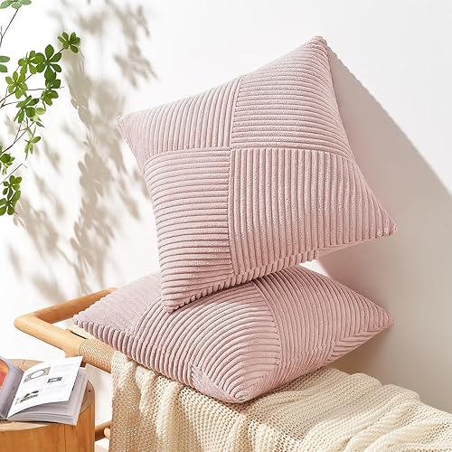 Topfinel Housse Coussin 40x40 Crème Blanc en Velours Côtelé Super Doux, Lot de 2 Housse Coussin Decoratif Canape Motif à Rayures Patchwork Decoration Maison Salon Chambre pour Canapé Bohème Art déco - Nail Gallerys