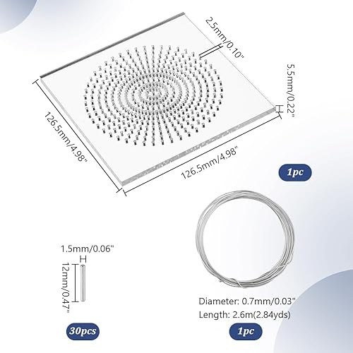 UNICRAFTALE Éléments de Fil de Gabarit de Cintrage de Fil 12.65x12.65cm Carrés de Fil Acrylique Planches D'Enroulement Organisateur de Fil avec Chevilles en Métal pour Outils de Fabrication de Bijoux - Nail Gallerys