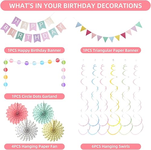 Décoration Anniversaire Pastel Joyeux Anniversaire Décoration Fille Femme avec Banderole Happy Birthday Kit Guirlande de Anniversaire en Papier pour Décoration de Fête d'Anniversaire - Nail Gallerys