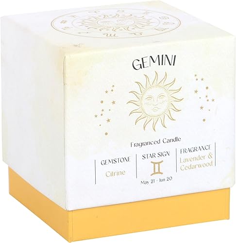 Gemini Zodiac Bougie parfumée lavande et bois de cèdre, éclats de citrine et cristal spirituel pour la chance - Nail Gallerys