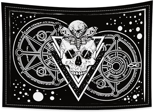 YONGFOTO 150x100cm Crâne de sucre Tapisserie, Tête Squelette Tapisseries Lune Insecte Papillon Points Blancs Boussole Divination Tapisserie pour Salon Dortoir Décor Sofa Tapis Couverture - Nail Gallerys
