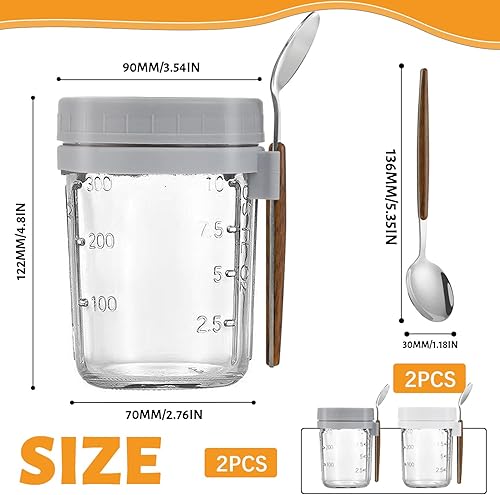GMMG Overnight Oats Jar Bol, 2Pcs Muesli a Emporter, Réutilisable Boite Yaourt To Go, Bocaux D'avoine de Nuit avec Cuillère pour Lait Céréales Fruits (375 ml) - Nail Gallerys