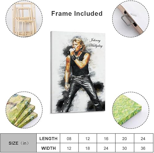 Poster sur toile compatible avec Johnny Hallyday Singer Tribute Impression haute définition pour la maison ou le bureau Décoration murale 50 x 75 cm 50 x 75 cm - Nail Gallerys