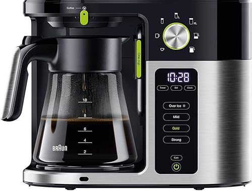 Braun MultiServe KF 9170 SI Machine à café filtre avec verseuse en verre, sélection directe de 7 tailles de portions pour jusqu'à 10 tasses, fonction thé, écran tactile, minuterie, 1750 W, acier - Nail Gallerys