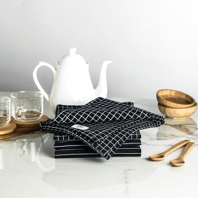 Encasa Lot de 4 torchons de Cuisine en Coton très absorbants pour Le Nettoyage, séchage Rapide des Assiettes et Verres XL, 45,7 x 71,1 cm, Noir Boucher - Nail Gallerys