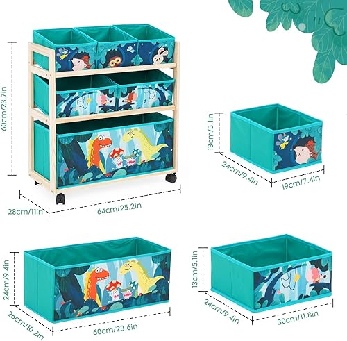 HOMCENT Organisateur de Jouets pour Enfants avec Roues et 6 bacs pour Ranger Les Jouets pour la Chambre des Enfants Chambre des garçons Filles, Vert 64x28x60 cm - Nail Gallerys