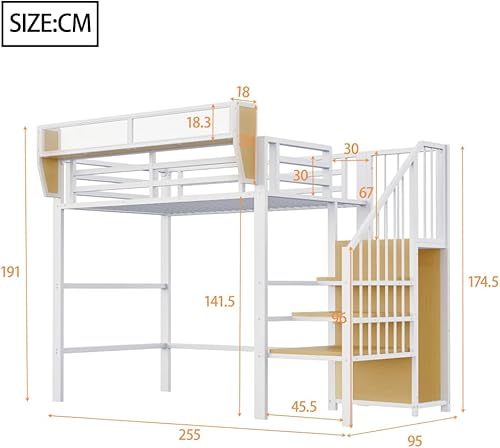 Zubaliya Lit superposé Enfant 90x200,lit Mezzanine 1 Place 90x200,lit Enfant avec Barriere,avec Responsable de sécurité et Compartiment de Rangement Flexible,métal - Nail Gallerys