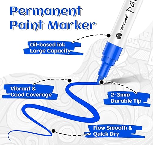 Aurobliss Marqueurs permanents à base d'huile - Imperméables - Pointe ogive moyenne - 2 à 3 mm - Pour métal, plastique, verre, bois, tissu, pierre, peinture d'extérieur - Nail Gallerys
