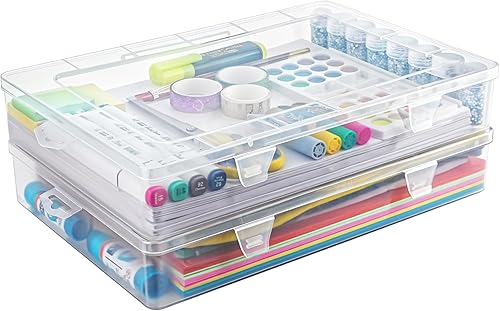 Winter Shore Boite de Rangement A4 avec Couvercle pour Loisirs Créatifs (Lot de 2) - Petite Boite Rangement Plate en Plastique pour Scrapbooking - Boite Rangement Puzzle, Fournitures d'Art, Papier - Nail Gallerys